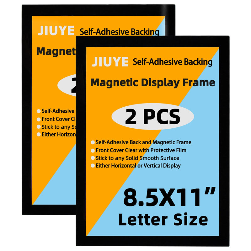 JIUYE 8.5 x 11 Magnetic Sign Holder,Plastic Display Frame with Strong Magentic Border & Self-Adhesive Backing,Wall Mount Magnetic Paper Poster Picture Notice Frame for Office Store Home (Black,2 Piece) 8.5"x11" 2Pcs Black - NewNest Australia
