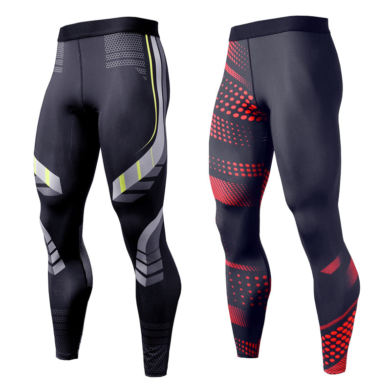 OEBLD Compression Pants Men UV Blocking Running Tights 1 or 2 Pack Gym Yoga Leggings for Athletic Workout Black+reddotpant X-Large - NewNest Australia