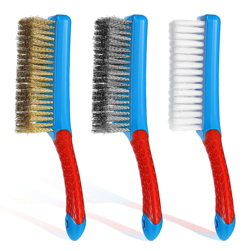 3 Pieces Stainless Steel Wire Brush Set Brass Stainless Steel Nylon Wire Brushes Handle Masonry Brush with Curved Handle Grip for Rust Removal Paint Remover - NewNest Australia