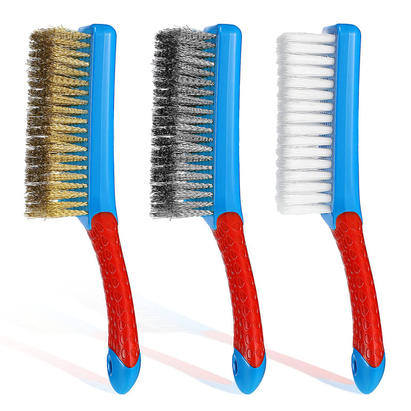 3 Pieces Stainless Steel Wire Brush Set Brass Stainless Steel Nylon Wire Brushes Handle Masonry Brush with Curved Handle Grip for Rust Removal Paint Remover - NewNest Australia