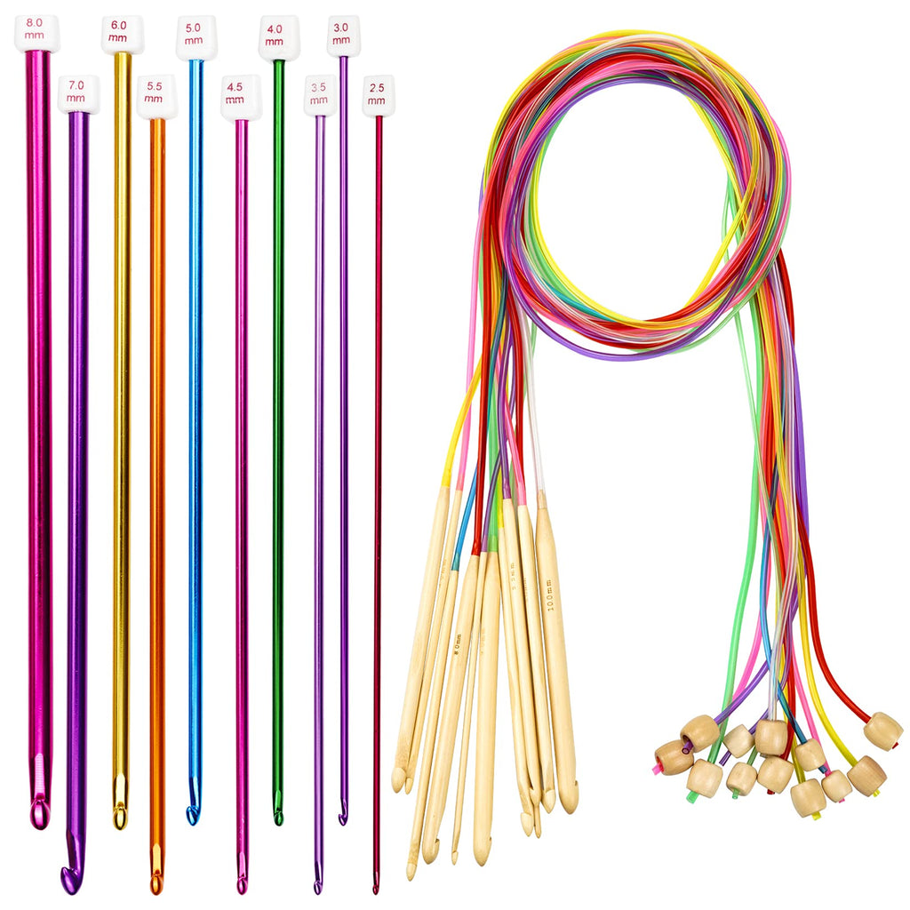 23 Pieces Tunisian Crochet Hooks Kit Including 12pcs 3-10 mm Bamboo Knitting Needle with Bead Carbonized Bamboo Needle + 11pcs 2-8 mm Multi Color Tunisian Afghan Aluminum Crochet Hooks - NewNest Australia