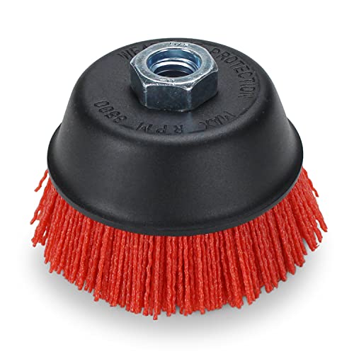 BHA 4" Abrasive Filament Nylon Bristle Cup Brush, 5/8"-11 Thread Arbor - Red (120 Grit) - NewNest Australia