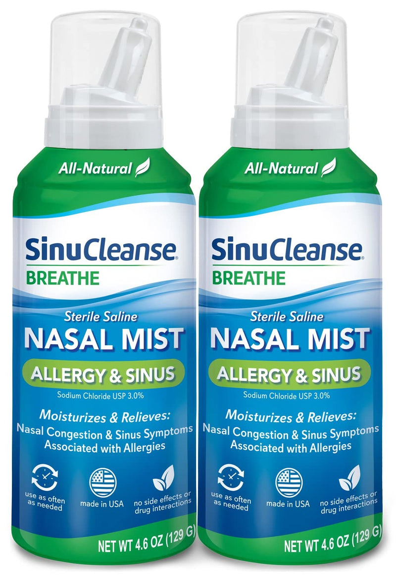 SinuCleanse Allergy & Sinus Sterile Saline Nasal Mist, Instantly Moisturizes and Relieves Nasal Congestion & Sinus Symptoms Associated with Allergies, 4.6 oz Bottle (Pack of 2) Nasal Mist Twin Pack - NewNest Australia