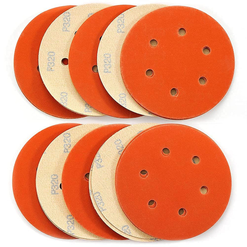 Sanding Discs 6 Inch 6 Hole,Hook and Loop Wet Dry 320 Grit Sandpaper,High Performance Ceramic Abrasive Round Flocking Sanding Paper for Wood,Metal Grinding,Automotive Polishing,30 Pack,Orange - NewNest Australia