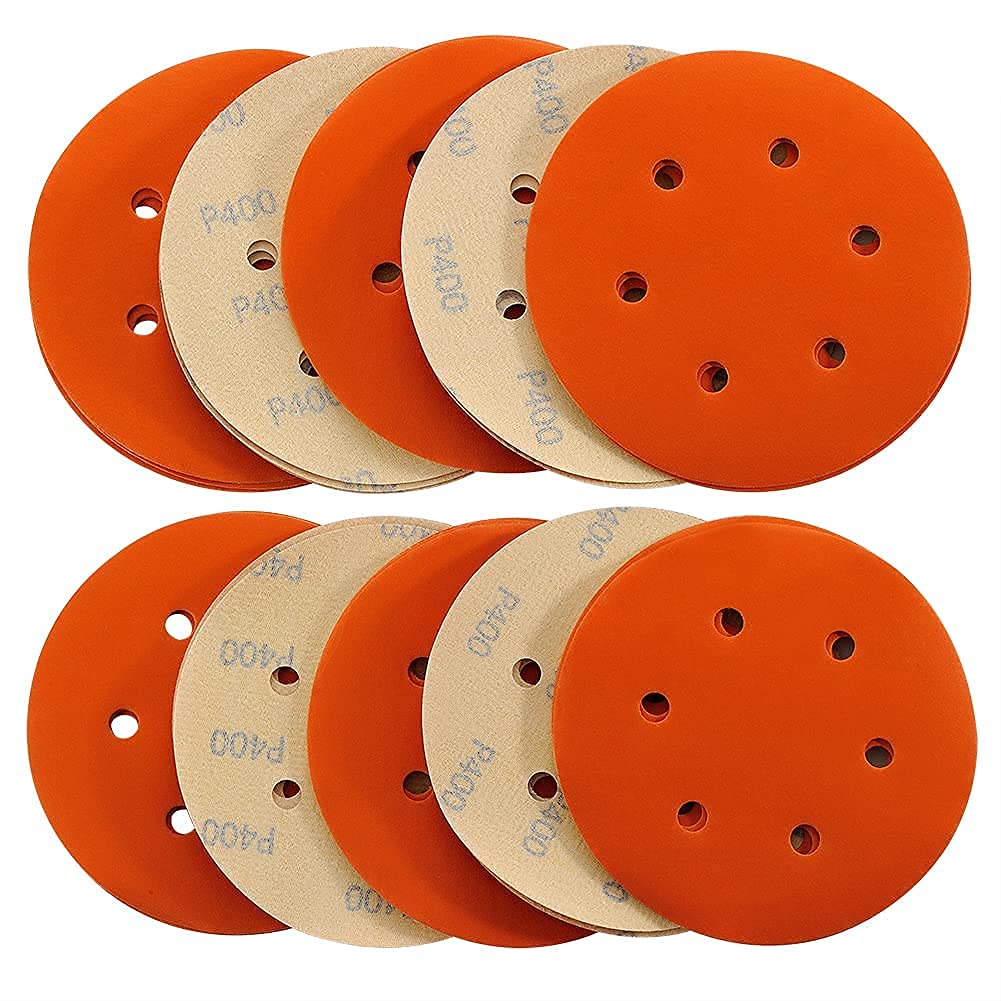 Sanding Discs 6 Inch 6 Hole,Hook and Loop Wet Dry 400 Grit Sandpaper,High Performance Ceramic Abrasive Round Flocking Sanding Paper for Wood,Metal Grinding,Automotive Polishing,30 Pack,Orange - NewNest Australia