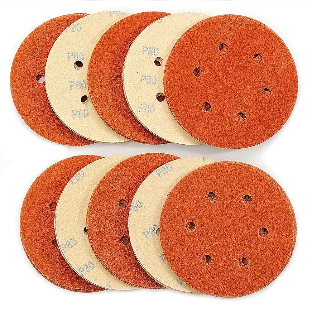 Sanding Discs 6 Inch 6 Hole,Hook and Loop Wet Dry 80 Grit Sandpaper,High Performance Ceramic Abrasive Round Flocking Sanding Paper for Wood,Metal Grinding,Automotive Polishing,30 Pack,Orange - NewNest Australia