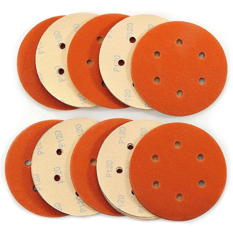 Sanding Discs 6 Inch 6 Hole,Hook and Loop Wet Dry 120 Grit Sandpaper,High Performance Ceramic Abrasive Round Flocking Sanding Paper for Wood,Metal Grinding,Automotive Polishing,30 Pack,Orange - NewNest Australia