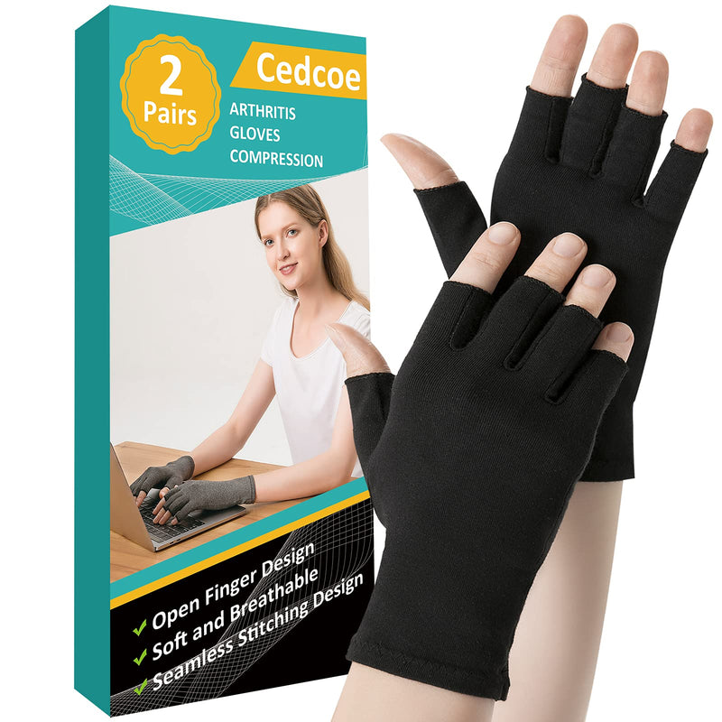 2 Pairs Arthritis Compression Gloves for Relieve Rheumatoid Arthritis, Osteoarthritis, Carpal Tunnel, Joint Pain, Open Fingerless Gloves, Fit for Women and Men to Daily Work and Computer Typing (Black, Small) Black - NewNest Australia
