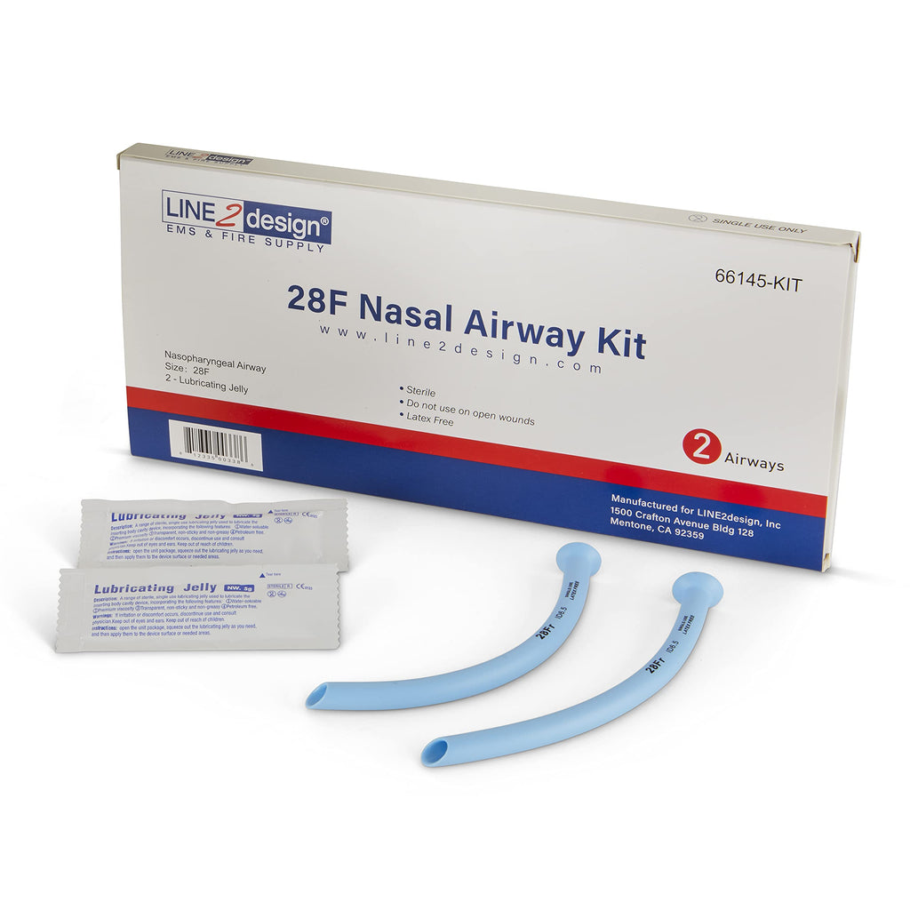 LINE2design Nasal Airway Kit 28F - Medical Nasopharyngeal Management Trauma Airways - First Aid Emergency Rescue Latex Free Respiration Tubes with Lubricating Jelly Packets - Pack of 2 - NewNest Australia