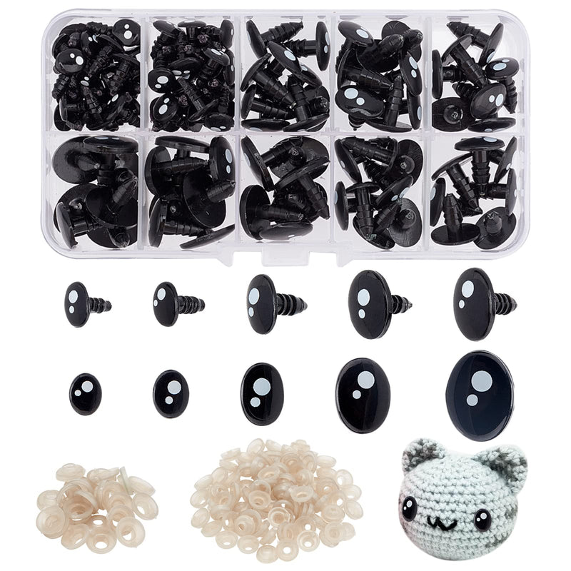PH PandaHall 200pcs Kawaii Safety Eyes, 5 Sizes Craft Doll Eyes Black Stuffed Toy Eyes with Washers Oval Resin Felt Eyesfor Amigurumi, Doll, Puppet, Teddy Bear, Crochet Toy, Plush Animal Making - NewNest Australia