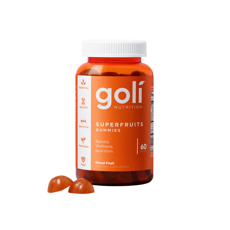 SUPERFRUITS Vitamin Gummy by Goli Nutrition 60 ct - with Collagen-Enhancing Ingredients. Radiate. Rejuvenate. Refresh (Mixed Fruit, Vegan, Plant-Based, Non-GMO, Gluten-Free & Gelatin Free) 60 Count (Pack of 1) - NewNest Australia