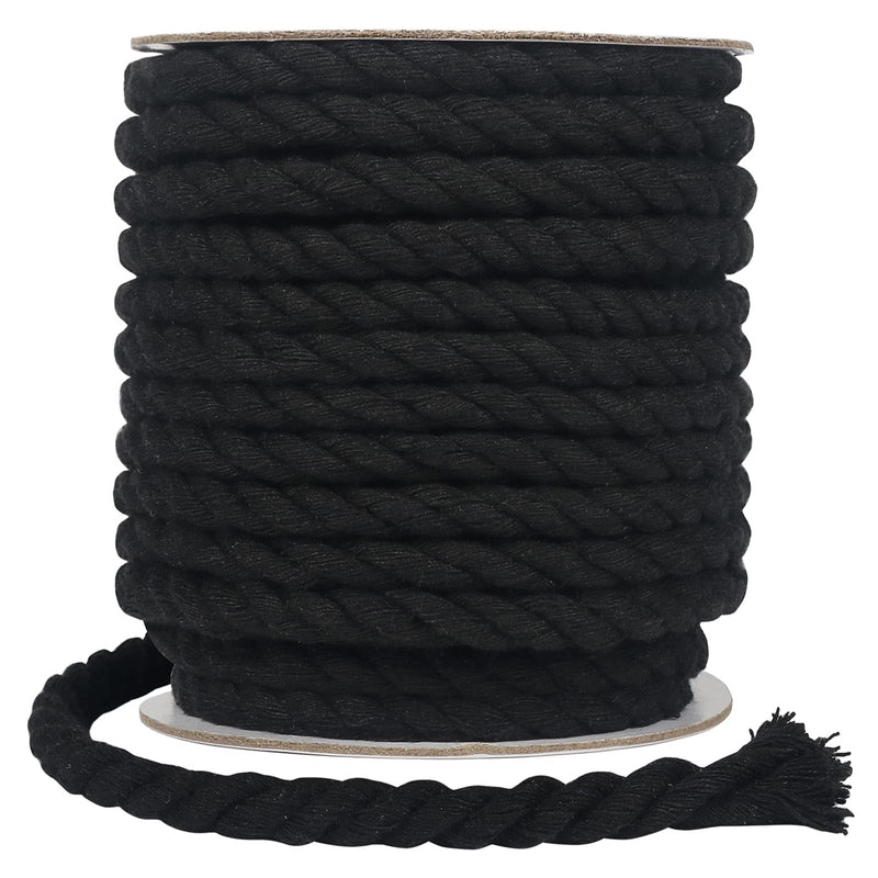Tenn Well Black Macrame Cord 8mm, 59 Feet 3Ply Twisted Thick Cotton Rope for Crafts, Wall Hangings, Plant Hangers, Knotting 8MM x 59FT - NewNest Australia