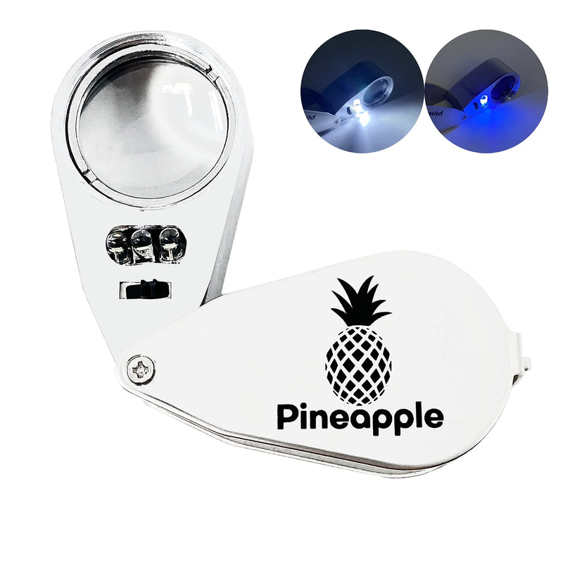 Pineapple LLC 40X Jewelers Loupe Magnifier with Light, Foldable Eye Loop Magnifier, LED UV Illuminated for Trichomes, Coins, Currency, Diamonds, Jewelry, Gems, Plants, Stamps, Silver, Small (M40) - NewNest Australia
