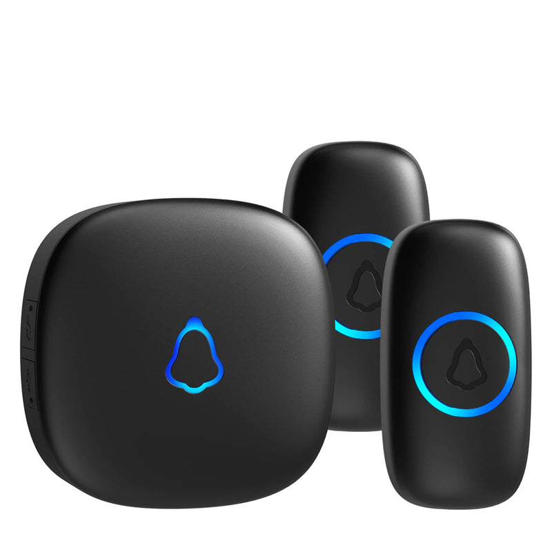 SECRUI Wireless Doorbell with 2 Buttons, Waterproof Mini Doorbell 1,000ft Range 110dB Mute Mode 58 Door Chimes & Colorful LED Flashing - Black - NewNest Australia