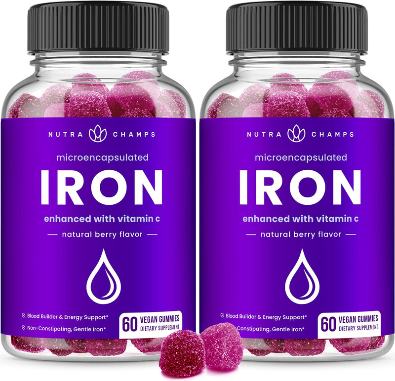 (2-Pack) Iron Gummies for Adults & Kids | 20mg Microencapsulated Iron Supplement Gummies with Vitamin C | Blood Builder & Energy Support for Iron Deficiency & Anemia | 120 Vegan Iron Vitamin Chewables 2 - NewNest Australia