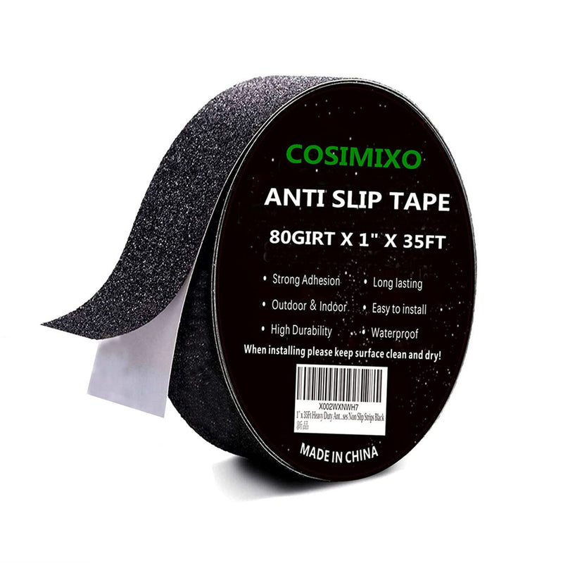 1" x 35Ft Heavy Duty Anti Slip Tape for Stairs Outdoor/Indoor Waterproof Grip Tape Safety Non Skid Roll for Stair Steps Traction Tread Staircases Non Slip Strips Black 1" x 35Ft Black - NewNest Australia