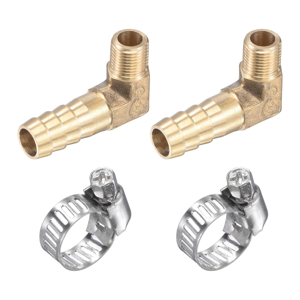 uxcell Brass Hose Barb Fitting Elbow 10mm x G1/8 Male Thread Right Angle Pipe Connector with Stainless Steel Hose Clamp, Pack of 2 - NewNest Australia