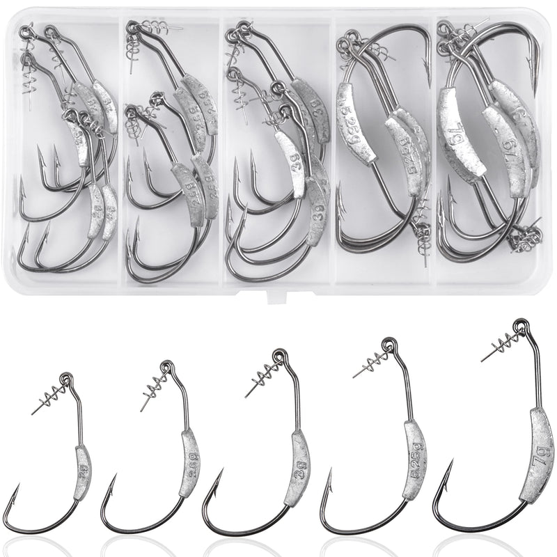 Weighted Fishing Hooks - 25pcs Weedless Weighted Swimbait Hooks Jig Head with Twistlock Soft Plastic Worm Fishing Hook for Saltwater Freshwater Bass Trout Fishing 5 Size Mixed - NewNest Australia