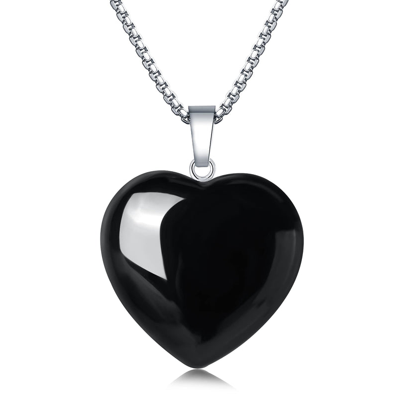 XIANNVXI Black Obsidian Necklace 1.2" Healing Crystal Heart Gemstone Pendant Necklaces Natural Spiritual Witchcraft Reiki Quartz Stone Jewelry for Women Girls Black - Obsidian - NewNest Australia