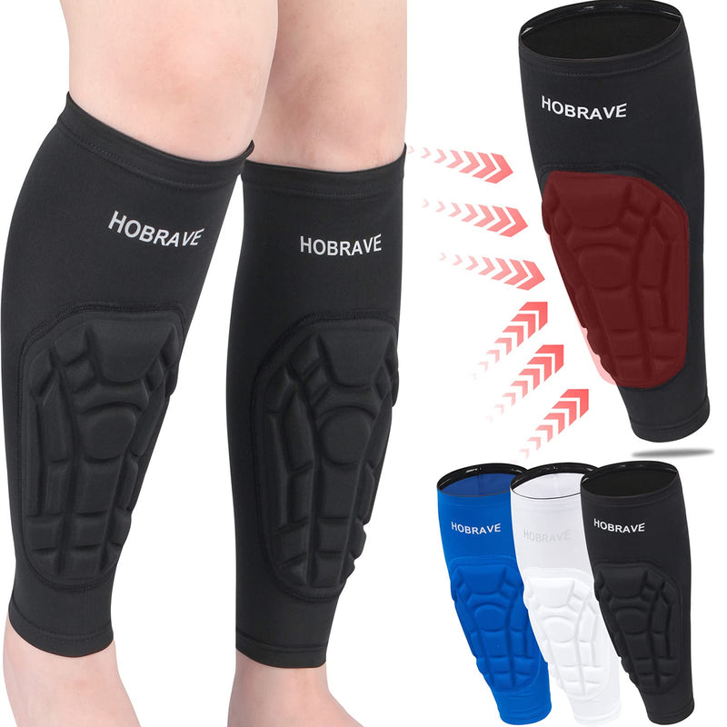 HOBRAVE 2PCS Soccer Shin Guards Padded Calf Compression Sleeves Supports for Shin Splint X-Large Black - NewNest Australia
