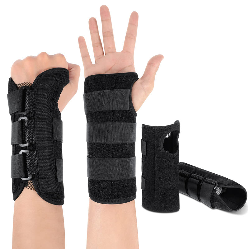 SATINIOR 2 Pieces Carpal Tunnel Wrist Brace Support Removable Metal Wrist Splint, Three Adjustable Compression Straps for Tendinitis, Sports Injuries, Pain Relief (Left and Right Hand), Black Right and Left Hand - NewNest Australia