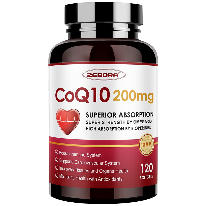 CoQ10-200mg-Softgels with PQQ, BioPerine & Omega-3, 120 Servings Coenzyme Q10(Ubiquinone) Supplement for High-Absorption, Powerful-Antioxidant, Support Heart-Health & Energy-Production - NewNest Australia