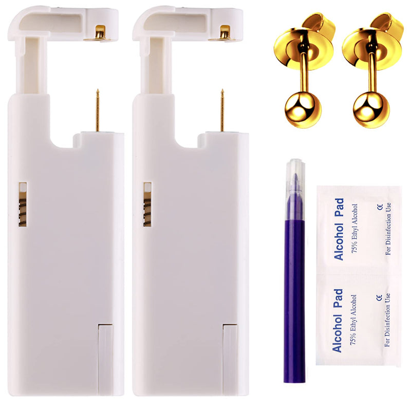 2PCS Ear Nail Gun Disposable Aseptic Household Ear Piercing Gun Portable Ear Piercing Gun Group Ear Piercing Tools (New Generation) 3MM Gold - NewNest Australia
