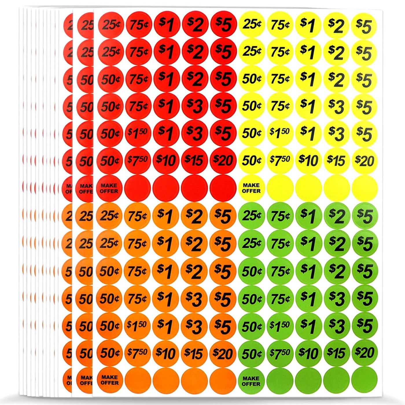 $15 Fluorescent Yellow Pricing Stickers 3/4 Round