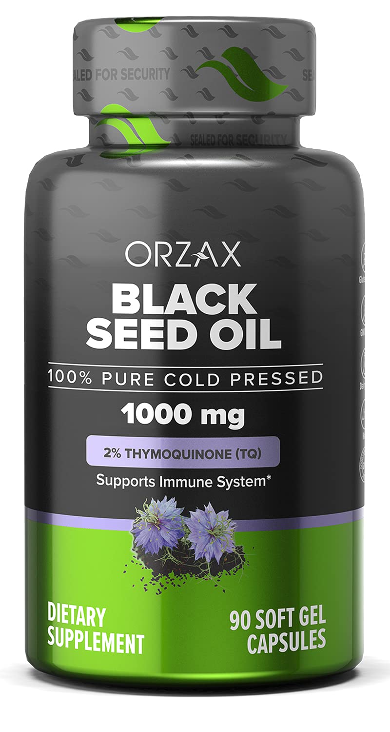 ORZAX Black Seed Oil Capsules, 90 Days Supply, 2% Thymoquinone, Non-GMO, Gluten Free, Cold Pressed Black Cumin Pills, Nigella Sativa Supports Immune System, Joints, Hair Growth, Skin - NewNest Australia