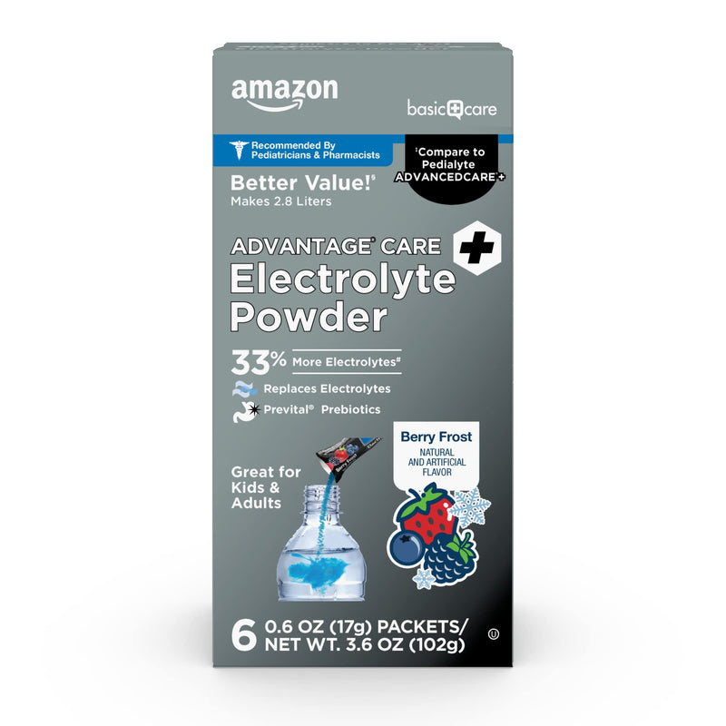 Amazon Basic Care Advantage Care Electrolyte Powder, Berry Frost Powder Sticks, 6 Packets - NewNest Australia