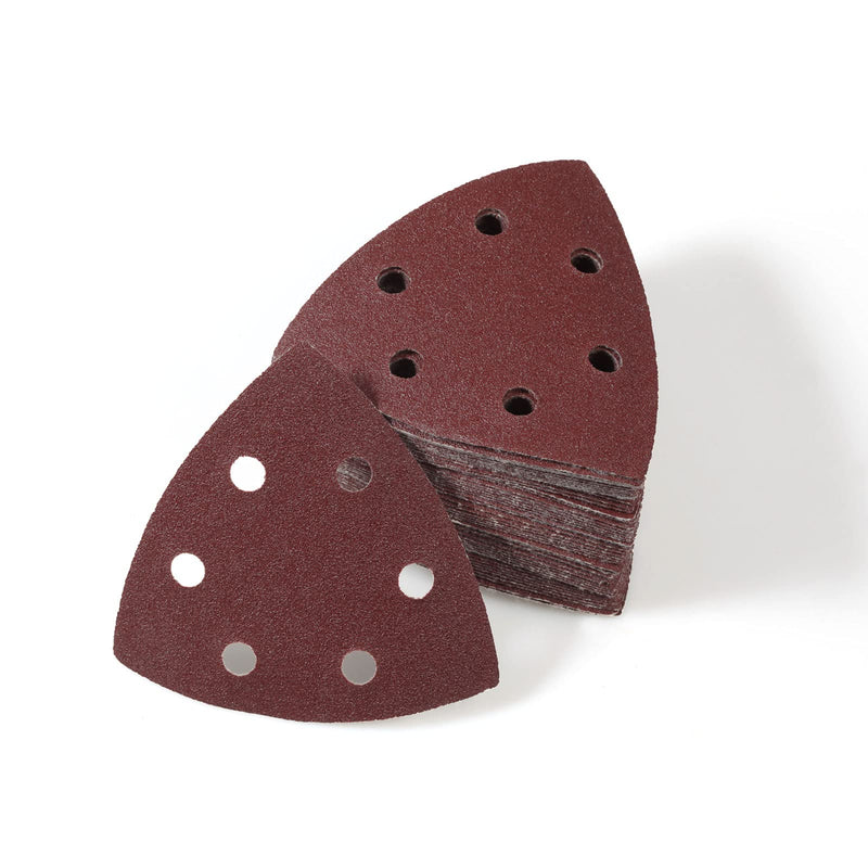 LEONTOOL 50 Pcs Triangle Sanding Pads 3.5-Inch, Hook and Loop Sanding Disc 6 Holes, Detail Sandpaper 120 Grit, Sanding Sheets Sanding Paper for Wood Metal Polishing - NewNest Australia