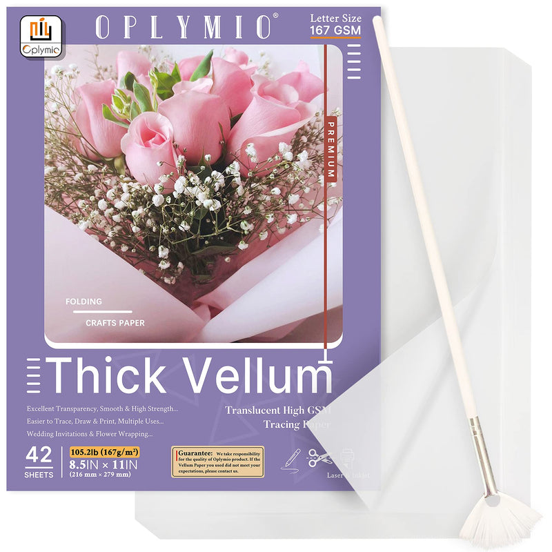 Thick Translucent Vellum Paper, Oplymio 42 Sheets 167GSM Printable Tracing Vellum Paper for Invitations, Envelopes, Heat Embossing, Belly Bands(8.5 x 11 Inches) - NewNest Australia