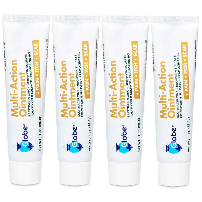 Globe Multi-Action Ointment | Triple Antibiotic Plus Pain-Relieving, Anti-Itch, Scar Minimizer | w/ Neomycin, Bacitracin, Pramoxine HCl & Polymyxin B| Treats Minor Cuts, Scrapes, Burns (4 Pack) - NewNest Australia