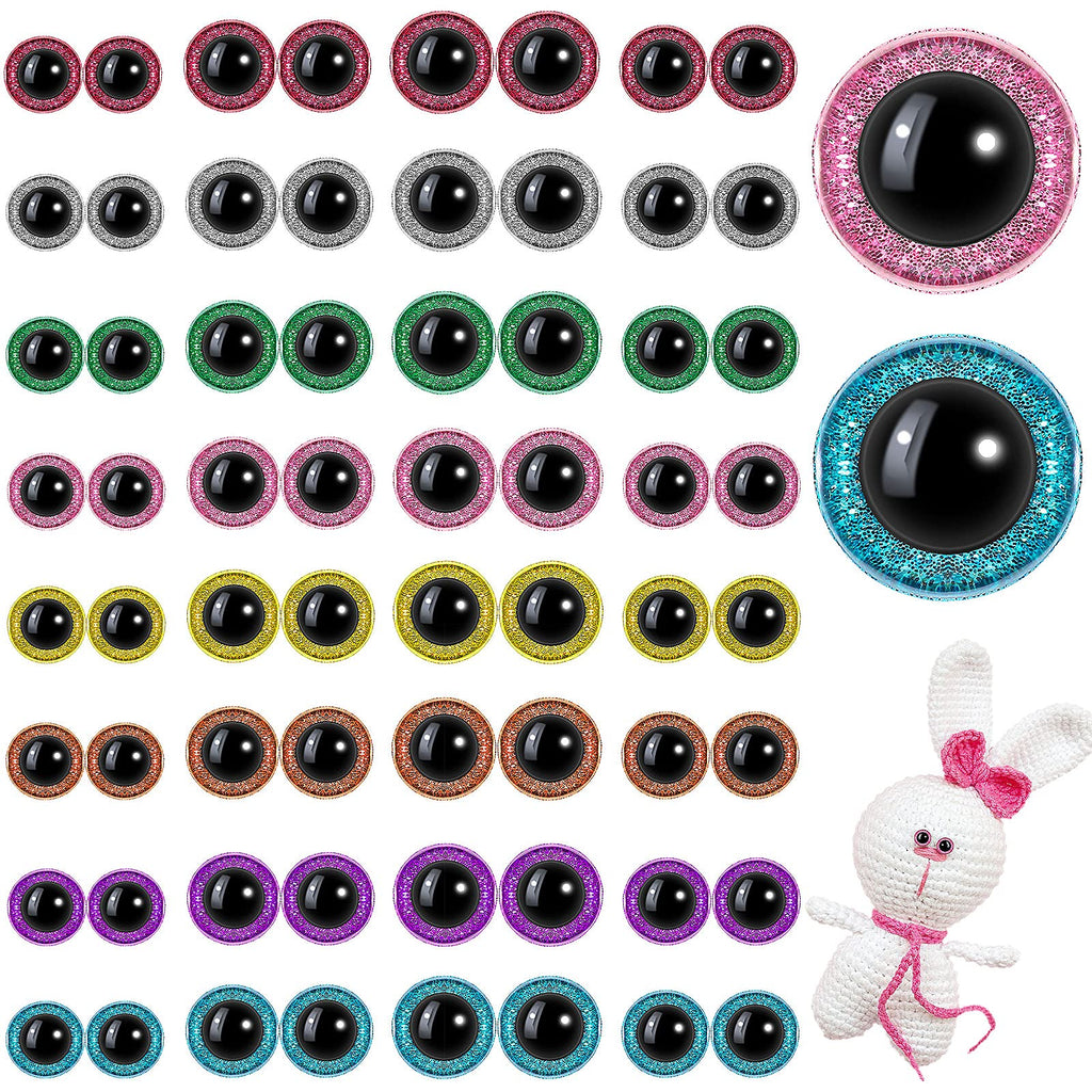 64 Pieces Glitter Plastic Safety Eyes 12 mm 16 mm 18 mm 20 mm Colorful Round Craft Doll Eyes with Washers Half Round Doll Teddy Bear Toy Eyes for Plush Animal and DIY Craft Making, 8 Colors - NewNest Australia