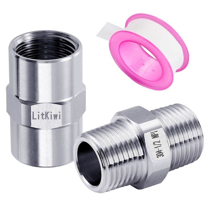 LitKiwi 2PCS Stainless Steel 304 Cast Pipe Fittings Coupling,1/2" NPT x 1/2" NPT Thread,Equal Hex Nipple Pipe Hose Connector Adapter for Brew Kit, Home Piping Application etc. - NewNest Australia