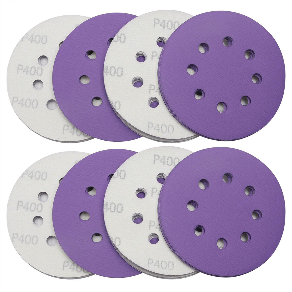 5 Inch Sanding Discs 50 Pack 8 Hole Hook & Loop 400 Grit Assorted Professional Purple orbital sandpaper Coarser to Finer with Random Sander for Wood Metal Car Polishing by MAXMAN 400grit - NewNest Australia