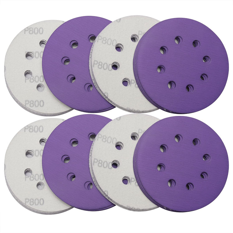 5 Inch Sanding Discs 50Pack 8 Hole Hook & Loop 800 Grit Assorted Professional Purple orbital sandpaper Coarser to Finer with Random Sander for Wood Metal Car Polishing by MAXMAN 800grit - NewNest Australia