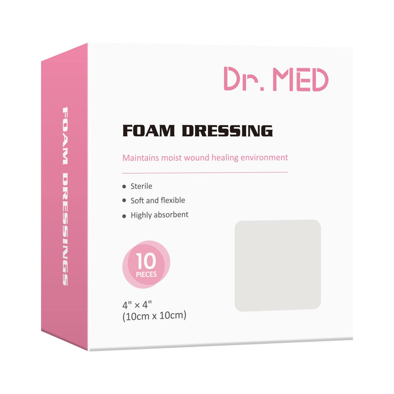 Dr. Med Hydrophilic Foam Dressing Without Border, 4"X4" High Absorption Wound Dressing for Wound Care, Sterile,Non-Adhesive Pads(10 PCS/Box) - NewNest Australia