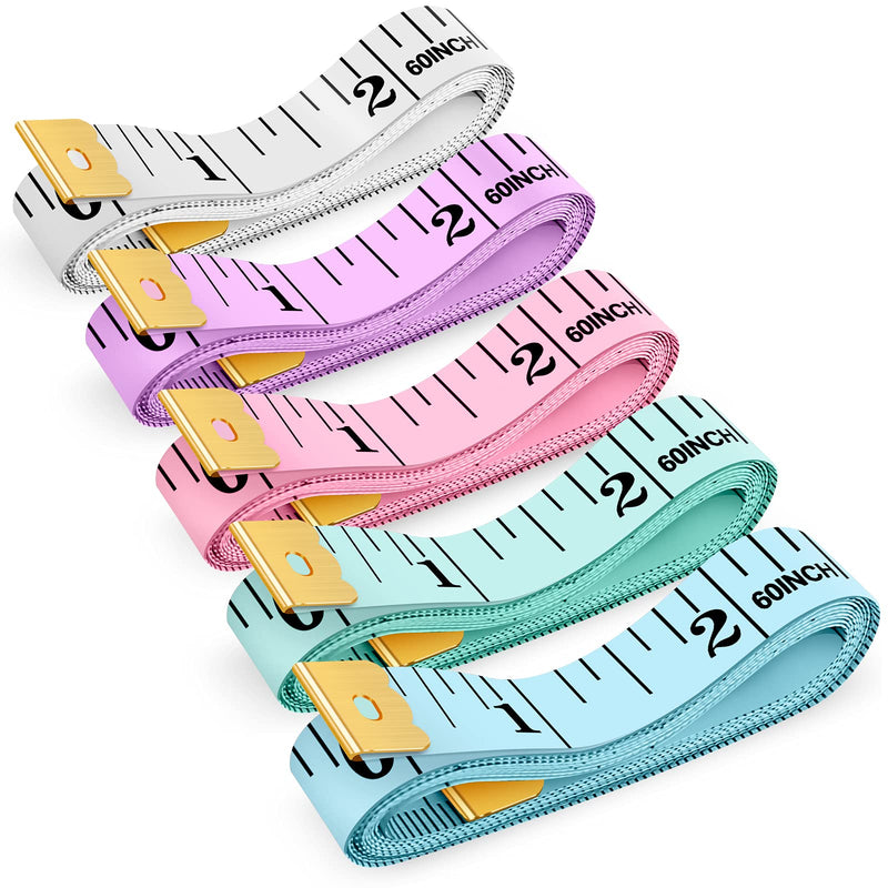 Tape Measure, iBayam Measuring Tape for Body Weight Loss Fabric Sewing Tailor Cloth Vinyl Measurement Craft Supplies, 60-Inch Soft Double Scale Ruler, 5-Pack, Pastel Pink, Blue, Green, Purple, White - NewNest Australia