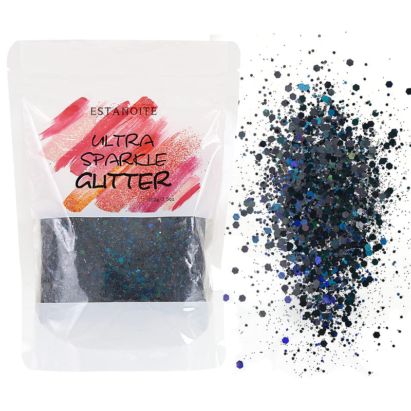 100g Holographic Chunky Glitter, Craft Glitters for Arts & Crafts, Cosmetic Chunky Mixed Glitter, Body Glitter for Makeup, Face, Hair, Lips, Nails, Festival (Black) Black - NewNest Australia