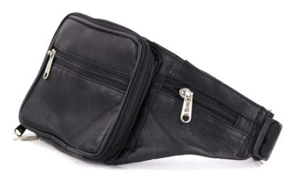 Liberty Leather - Black - Genuine Sheep Nappa Leather Compact Waist Bag | Multi-Pocket Fanny Pack for Outdoor Use, Travel | Adjustable Waist Strap Bum Pack for Walking, Cycling, Running, Gyming, Fashion. Gb1 - NewNest Australia