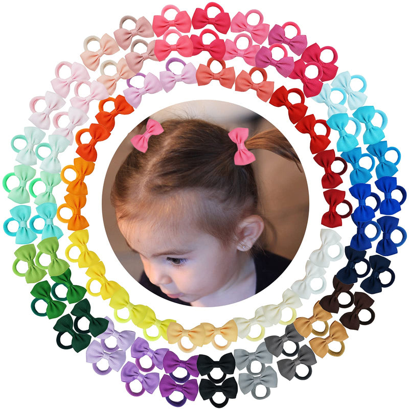 80PCS Tiny Hair Ties With Bows Baby Bows Rubber Bands Hair Ties Soft Elastics Ponytail Holders Hair Accessories for Infants Toddlers Baby Girls Style 1 - NewNest Australia