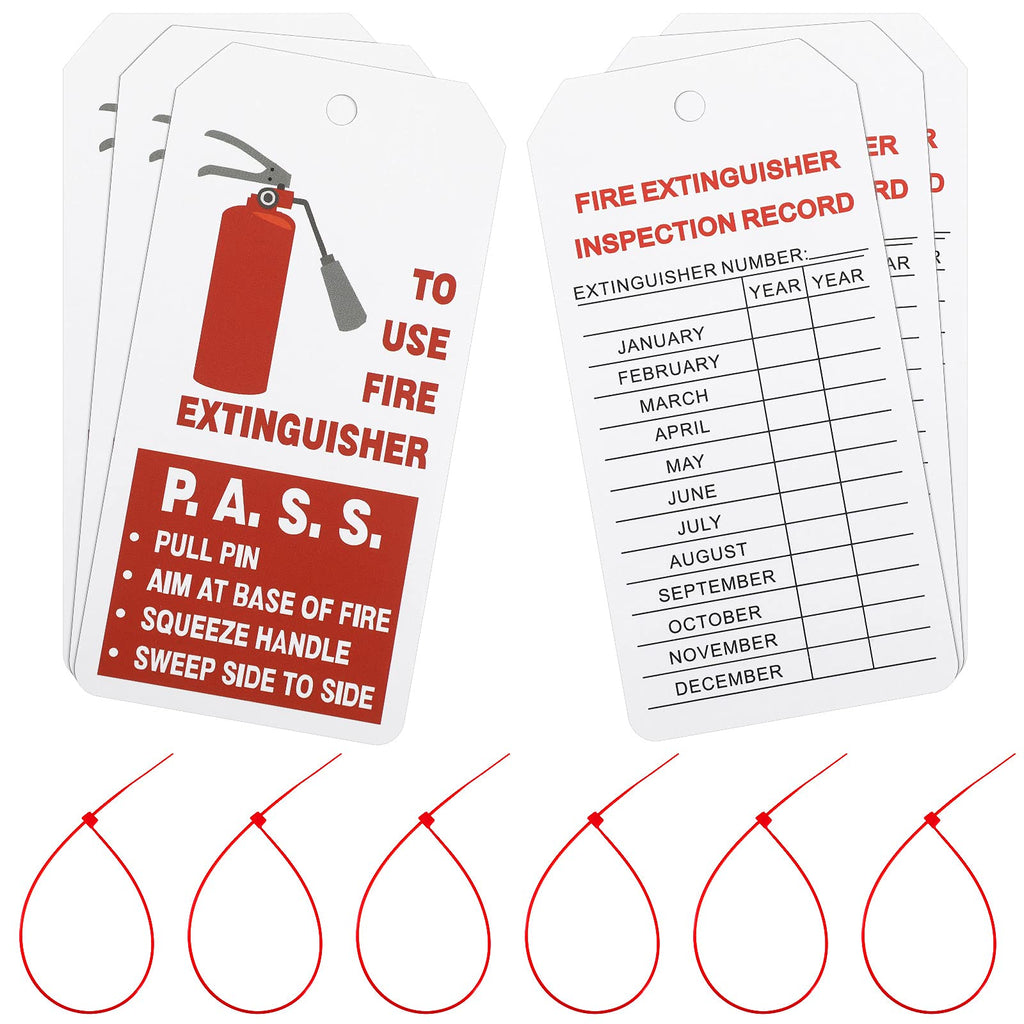 50 Pieces Fire Extinguisher Tags with 50 Piece Adjustable Wire Ties Fire Extinguisher Recharge and Inspection Record for Indoor Outdoor Fire Extinguishers, 4.2 x 2.1 Inch - NewNest Australia