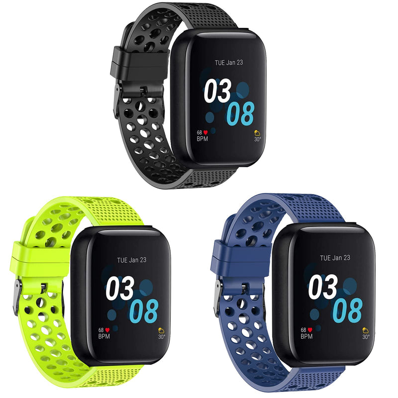 Compatible with iTouch Air 3 Bands, Lamshaw Silicone Replacement Wristbands Sport Strap with Metal Buckle Compatible with iTouch Air 3 40mm / 44mm Smartwatch 3 pack-Black+Blue+Green 40mm case - NewNest Australia