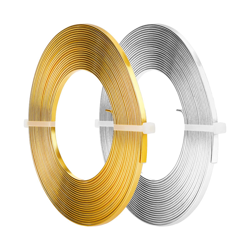 BENECREAT 2 Rolls 33 Feet Gold Sliver Flat Jewelry Craft Wire 3mm Wide Aluminum Wire for Bezel Jewelry Making, Sculpting, Armature Craft 2 Mixed Color - NewNest Australia