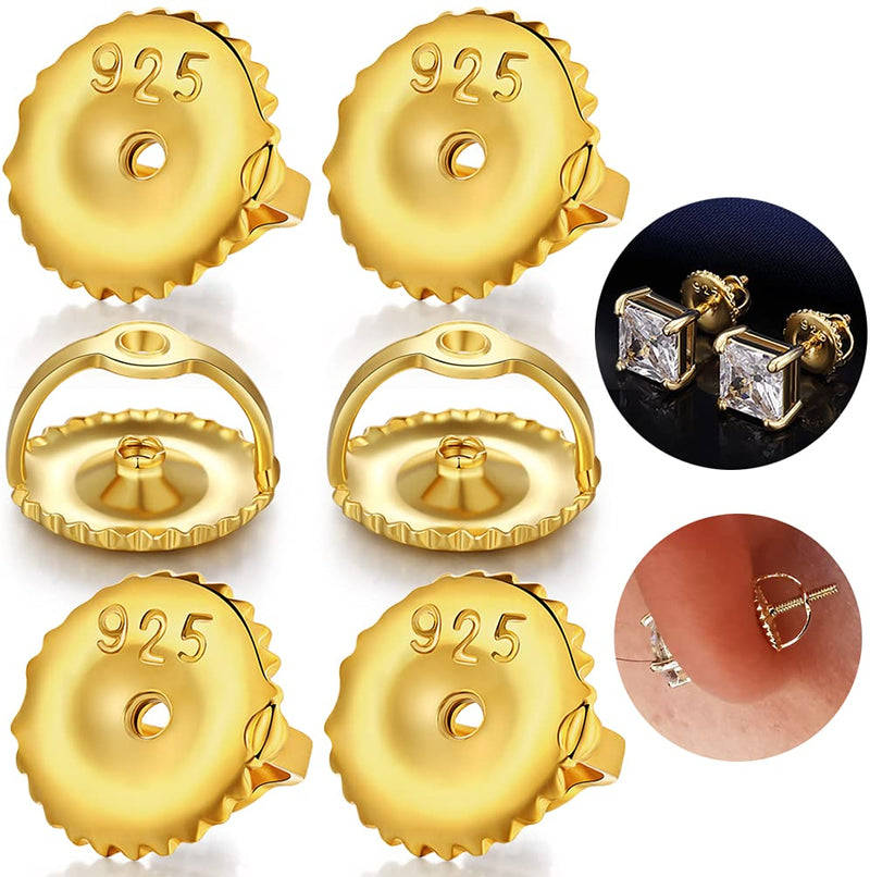 14k Gold Screw Earring Backs Replacements,925 Stering Silver Threaded Screw On Earring Backs for Diamond Studs,Hypoallergenic Earring Screwbacks Fit Post Sizes 0032"（3pair/6pcs） Gold 3 Pairs - NewNest Australia