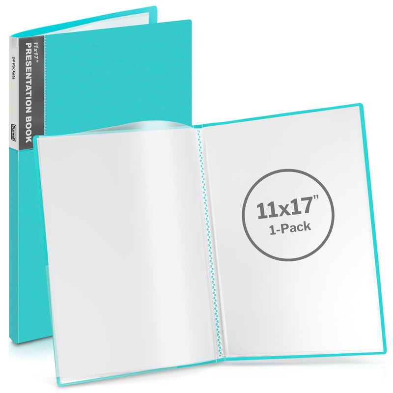 Dunwell 11x17 Binder with Plastic Sleeves - Portfolio Binder 11 x 17 (Aqua), 24-Pocket Bound Presentation Book with Clear Sleeves, Displays 48 Pages of 17x11 Ledger Size Posters, Artwork, Collectibles 1 Pack Aqua - NewNest Australia