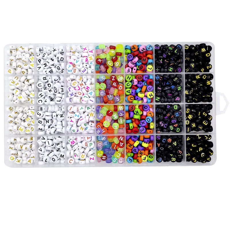 Amaney 1400 Pieces 7 Colors 4x7mm Round Acrylic Alphabet Letter Beads A-Z Mixed and Crystal Line for Jewelry Making - NewNest Australia