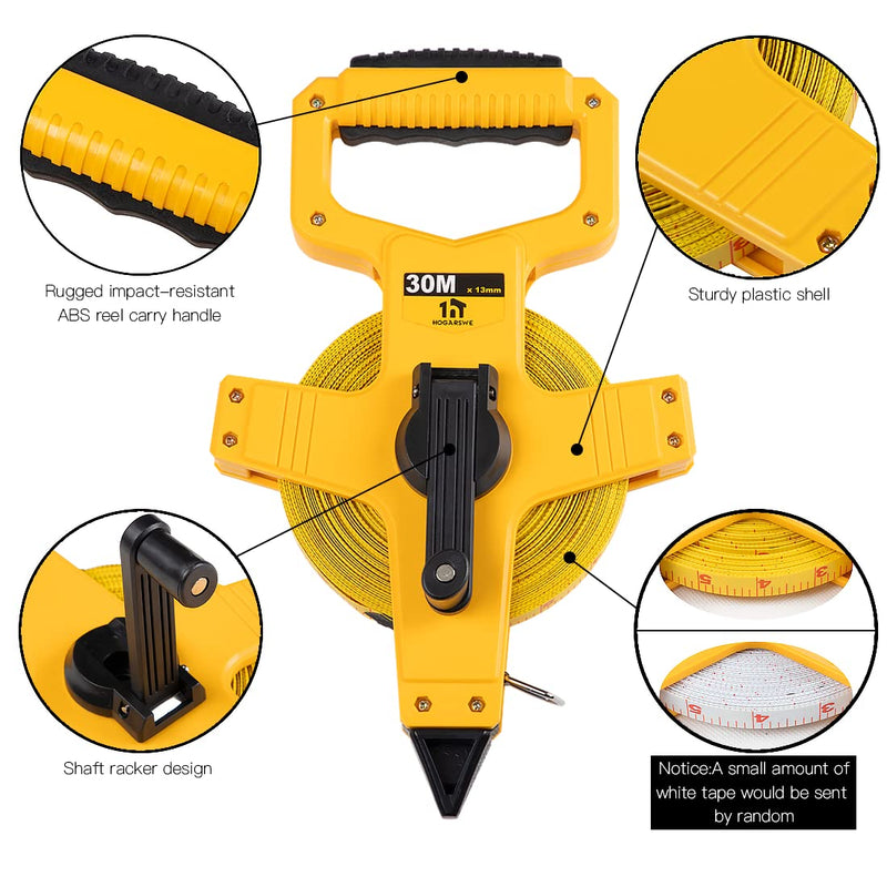HOGARSWE Open Reel Fiberglass Tape Measure, 100 Foot Tape Measure by 1/2-Inch, Inch/Metric Scale for Engineer,Outdoor, Athletic Field, Impact Resistant ABS Shell (100FT/30M） 100ft/30m - NewNest Australia