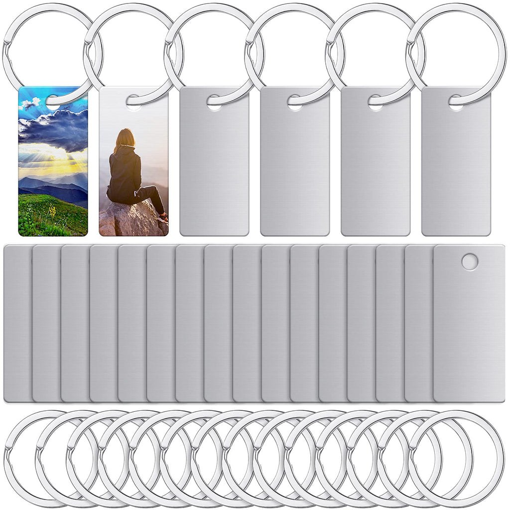 30 Pieces Sublimation Blank Keychains Dog Tags Rectangle Heat Transfer Tags Aluminum Blank Tags Sublimation Metal Tags DIY Keychains with 30 Key Rings for Pet DIY Craft Project Supply, 1.6 x 0.8 Inch - NewNest Australia